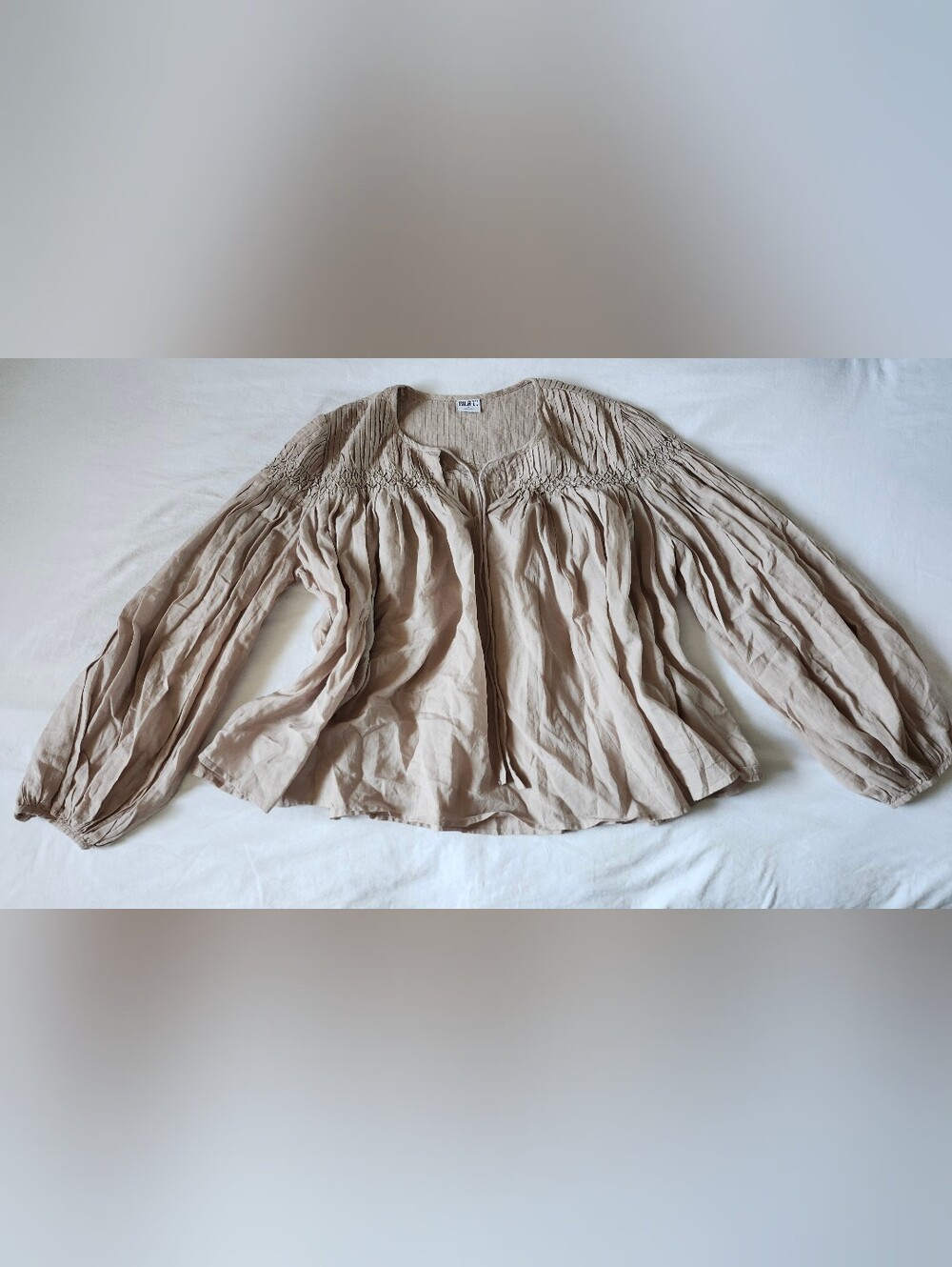 Bila Women's Cream/Tan Boho Smocked Peasant Blouse